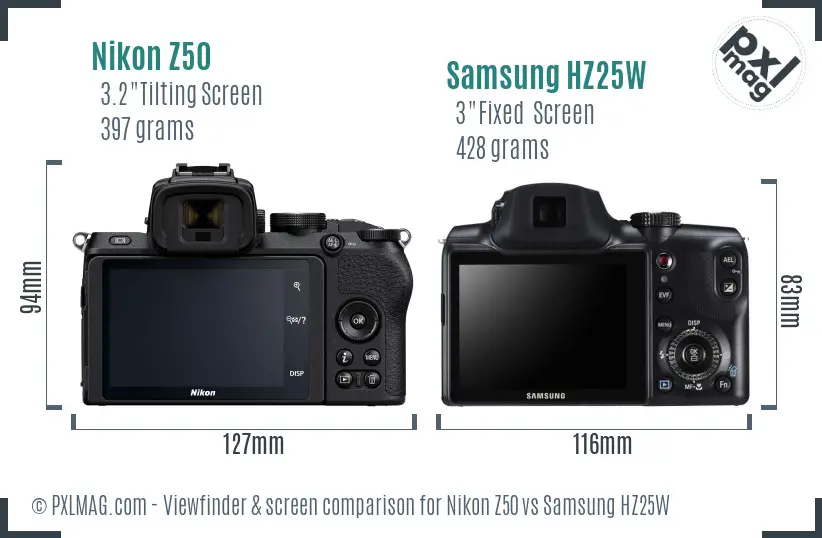 Nikon Z50 vs Samsung HZ25W Screen and Viewfinder comparison Nikon Z50 vs Samsung HZ25W Screen and Viewfinder comparison
