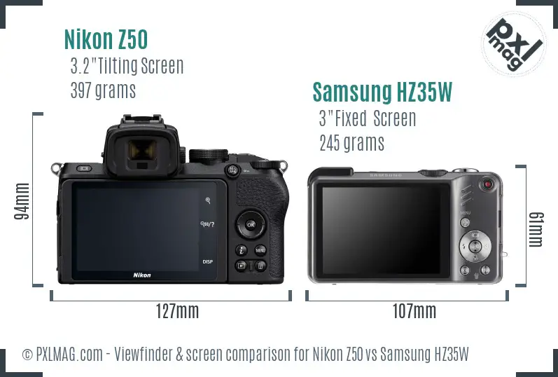 Nikon Z50 vs Samsung HZ35W Screen and Viewfinder comparison