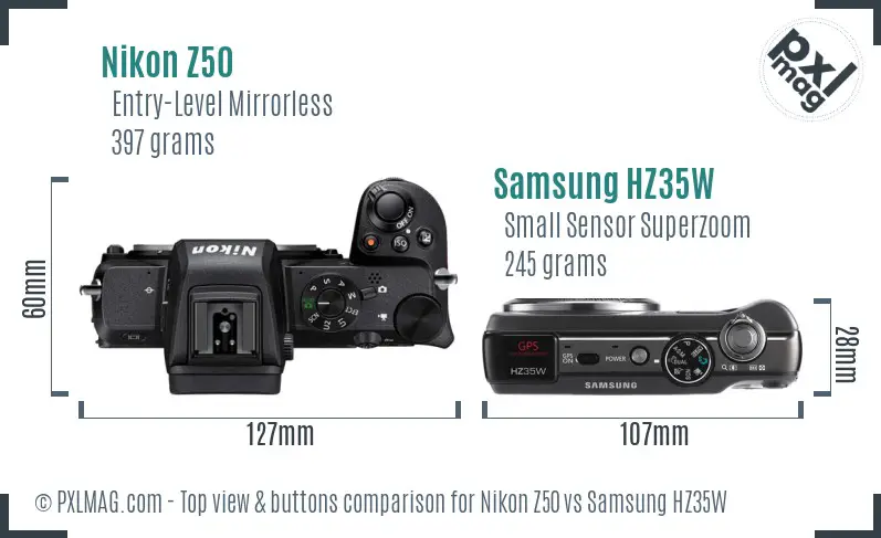 Nikon Z50 vs Samsung HZ35W top view buttons comparison