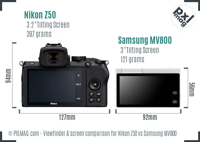 Nikon Z50 vs Samsung MV800 Screen and Viewfinder comparison