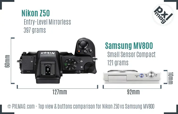 Nikon Z50 vs Samsung MV800 top view buttons comparison