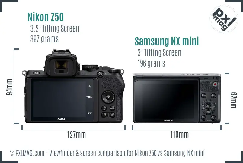 Nikon Z50 vs Samsung NX mini Screen and Viewfinder comparison