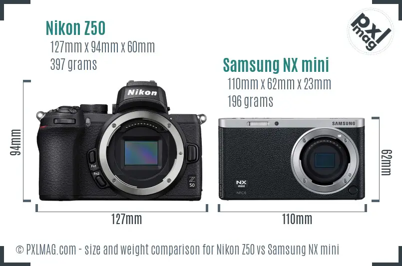 Nikon Z50 vs Samsung NX mini size comparison