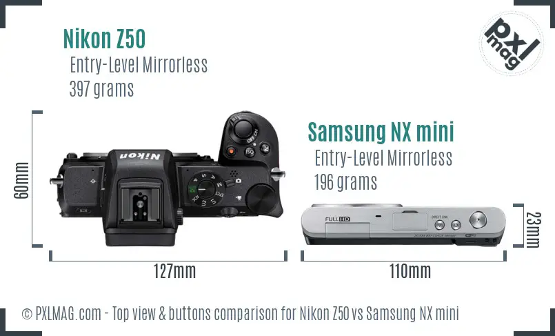 Nikon Z50 vs Samsung NX mini top view buttons comparison