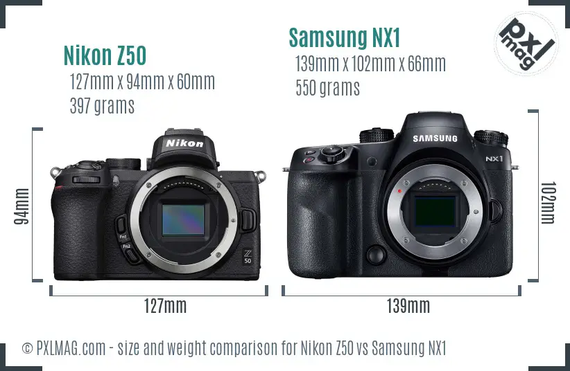 Nikon Z50 vs Samsung NX1 size comparison