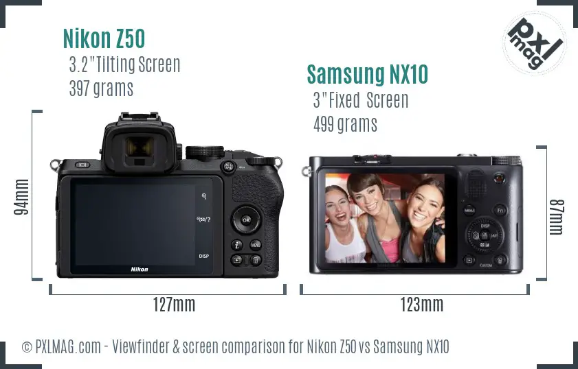 Nikon Z50 vs Samsung NX10 Screen and Viewfinder comparison