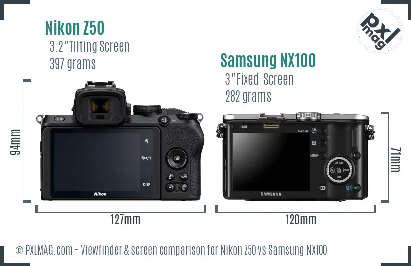Nikon Z50 vs Samsung NX100 Screen and Viewfinder comparison