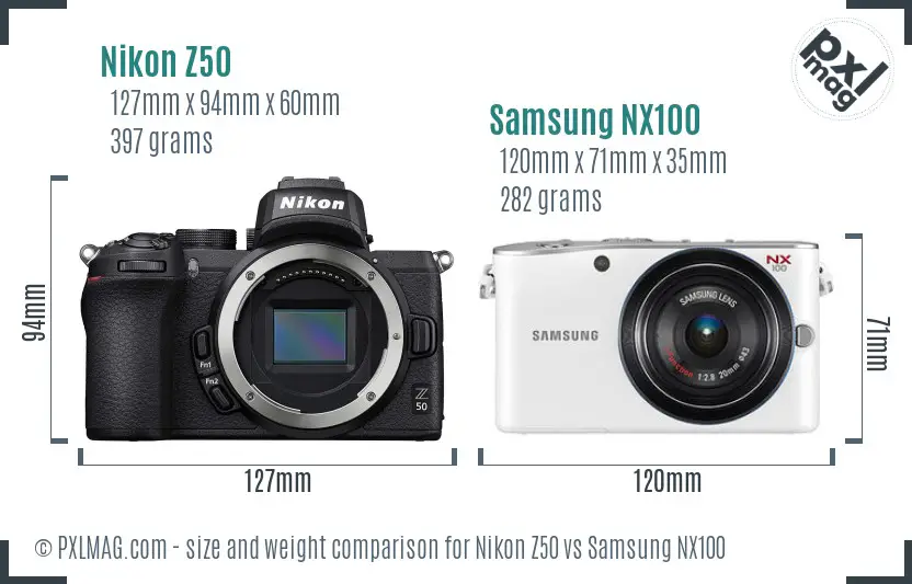 Nikon Z50 vs Samsung NX100 size comparison