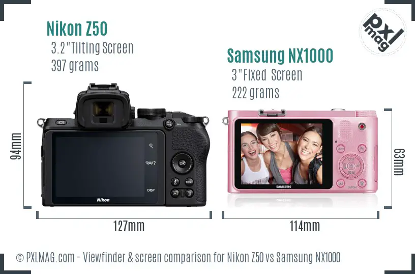Nikon Z50 vs Samsung NX1000 Screen and Viewfinder comparison