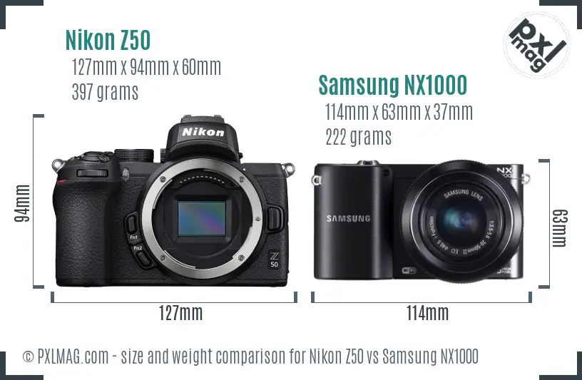 Nikon Z50 vs Samsung NX1000 size comparison