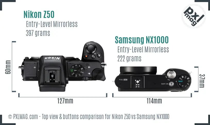 Nikon Z50 vs Samsung NX1000 top view buttons comparison