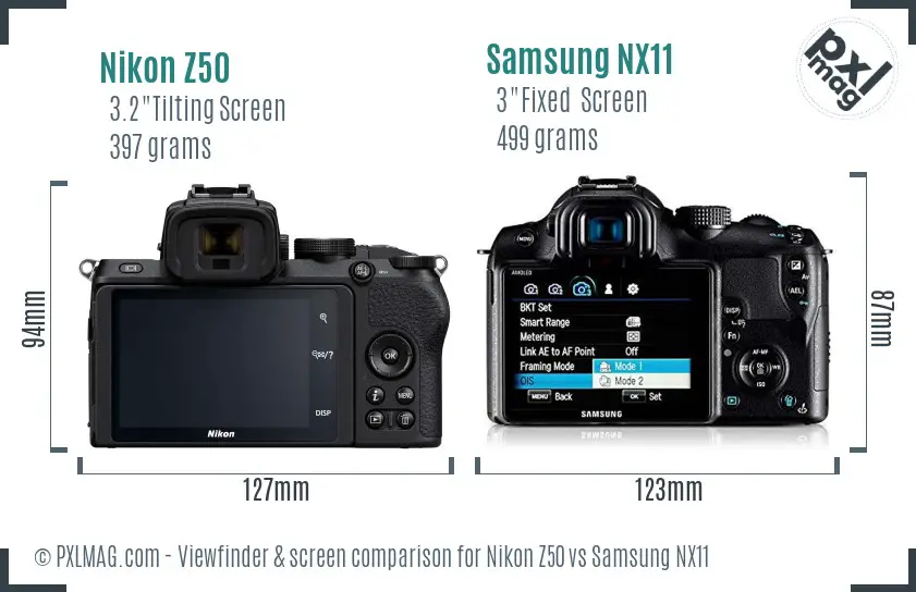 Nikon Z50 vs Samsung NX11 Screen and Viewfinder comparison