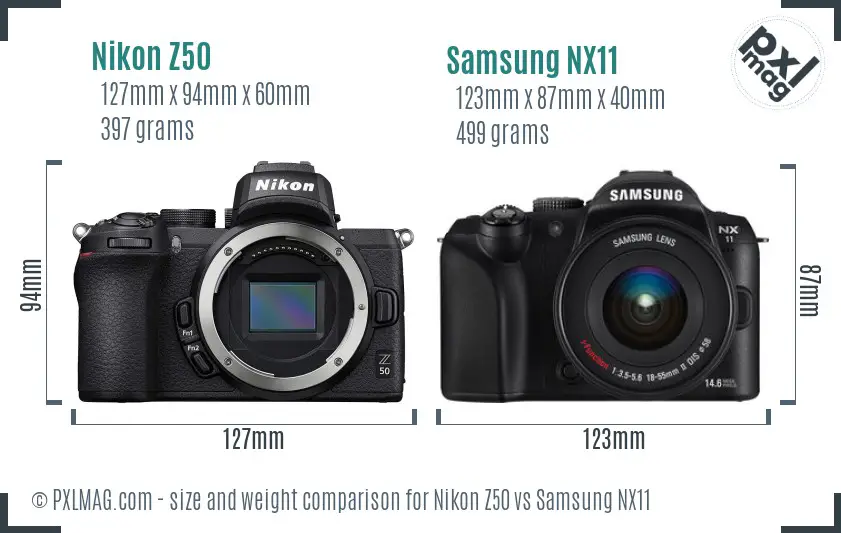 Nikon Z50 vs Samsung NX11 size comparison