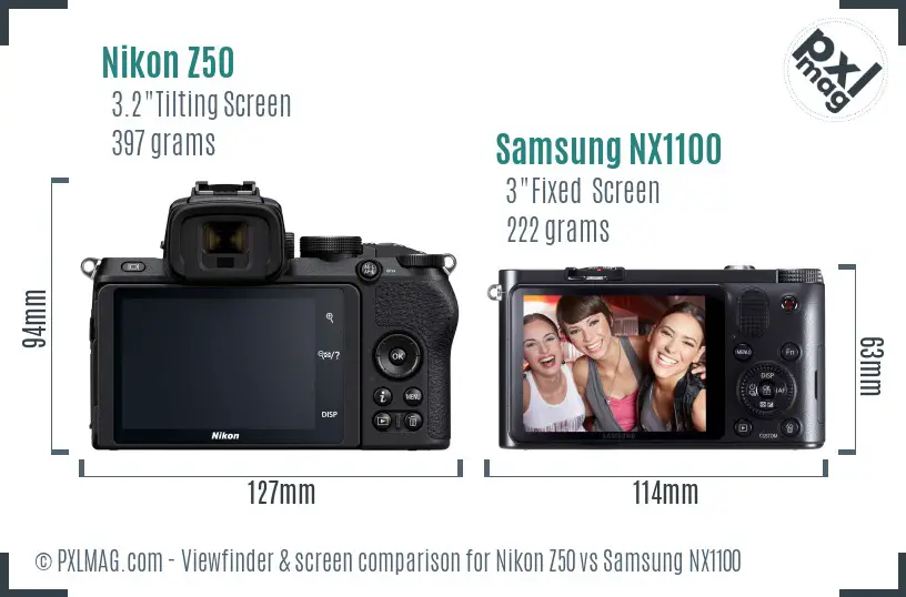 Nikon Z50 vs Samsung NX1100 Screen and Viewfinder comparison