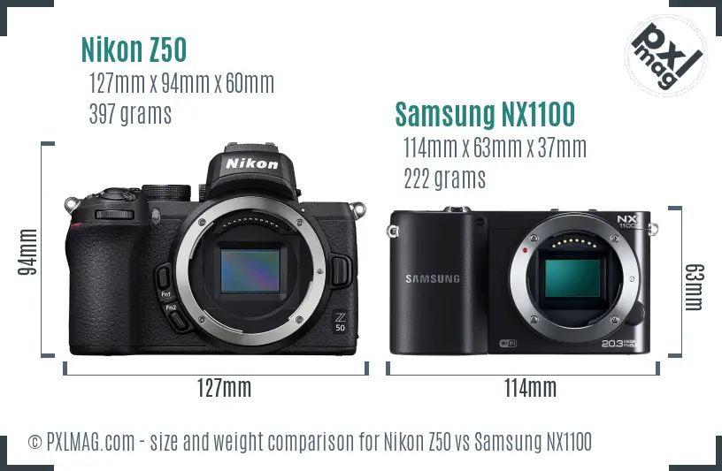 Nikon Z50 vs Samsung NX1100 size comparison