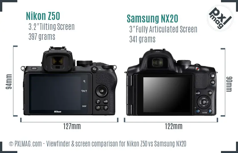 Nikon Z50 vs Samsung NX20 Screen and Viewfinder comparison Nikon Z50 vs Samsung NX20 Screen and Viewfinder comparison
