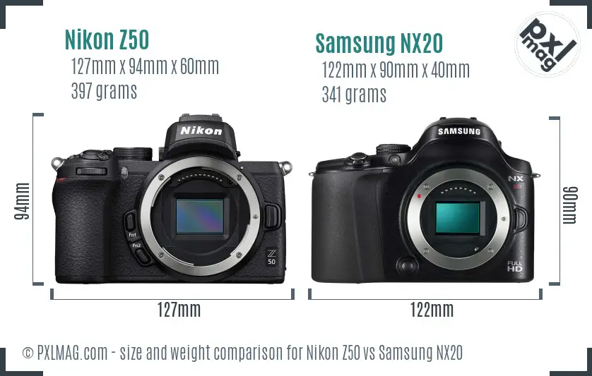 Nikon Z50 vs Samsung NX20 size comparison Nikon Z50 vs Samsung NX20 size comparison