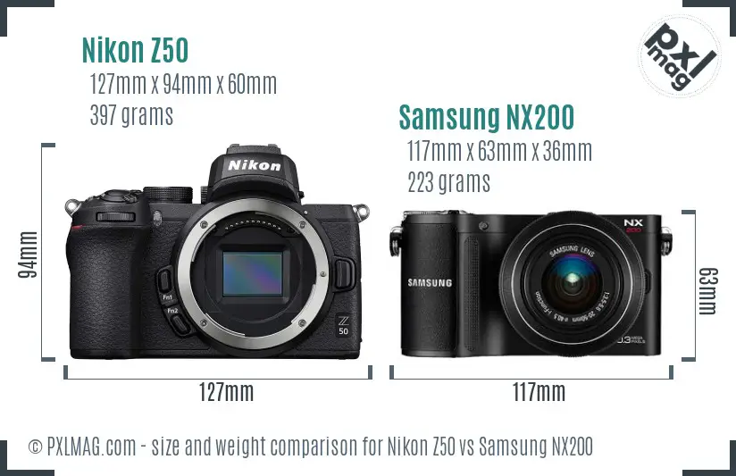 Nikon Z50 vs Samsung NX200 size comparison