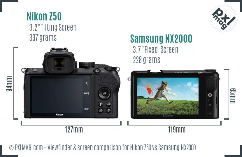 Nikon Z50 vs Samsung NX2000 Screen and Viewfinder comparison