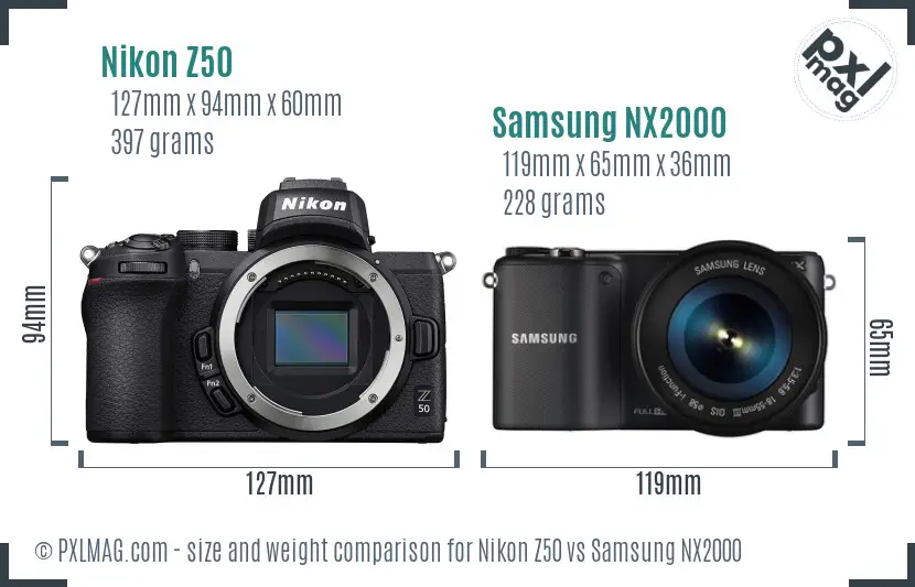 Nikon Z50 vs Samsung NX2000 size comparison