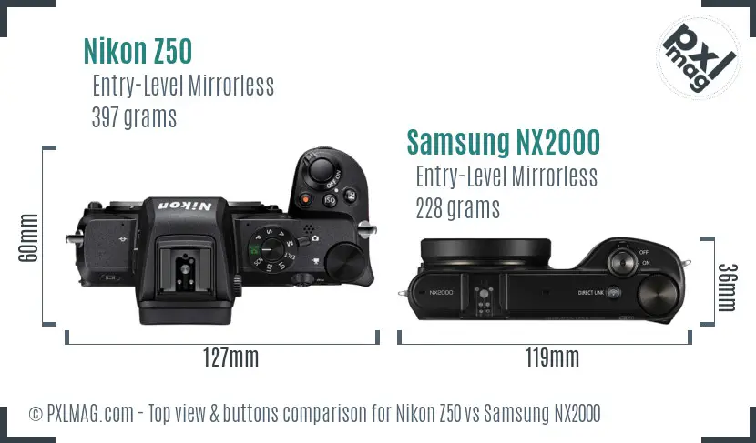 Nikon Z50 vs Samsung NX2000 top view buttons comparison