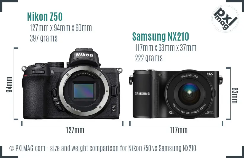Nikon Z50 vs Samsung NX210 size comparison