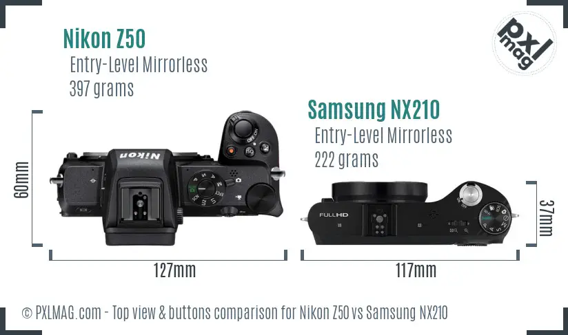 Nikon Z50 vs Samsung NX210 top view buttons comparison