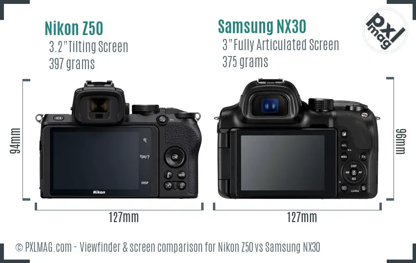 Nikon Z50 vs Samsung NX30 Screen and Viewfinder comparison Nikon Z50 vs Samsung NX30 Screen and Viewfinder comparison