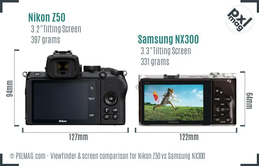 Nikon Z50 vs Samsung NX300 Screen and Viewfinder comparison