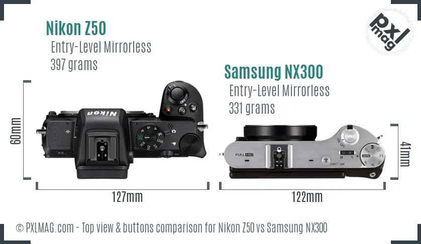 Nikon Z50 vs Samsung NX300 top view buttons comparison