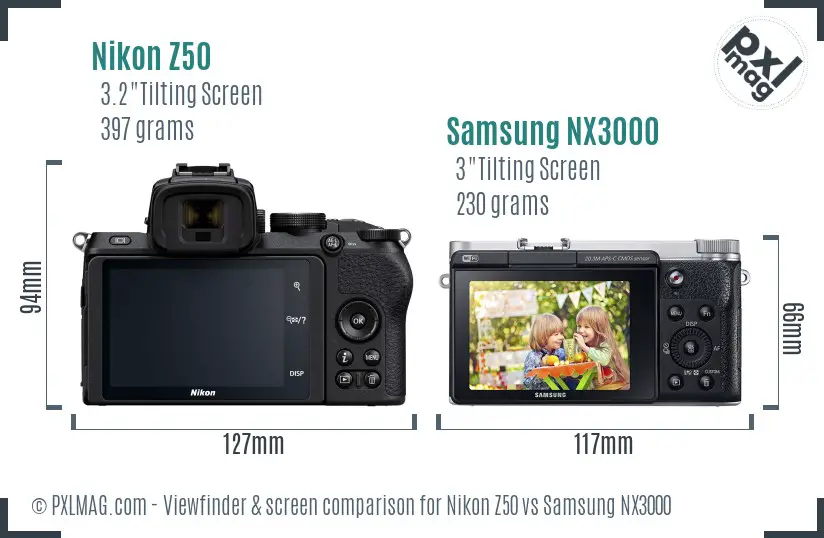 Nikon Z50 vs Samsung NX3000 Screen and Viewfinder comparison