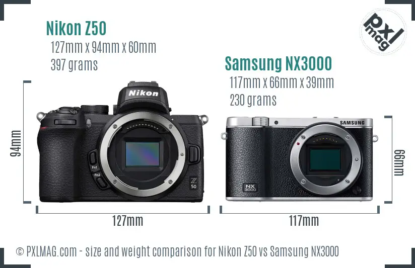 Nikon Z50 vs Samsung NX3000 size comparison
