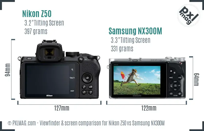 Nikon Z50 vs Samsung NX300M Screen and Viewfinder comparison