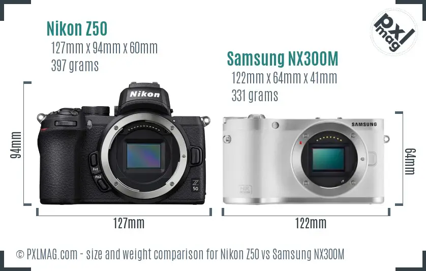 Nikon Z50 vs Samsung NX300M size comparison