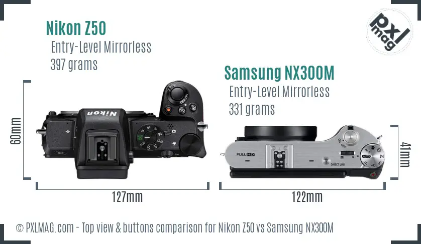 Nikon Z50 vs Samsung NX300M top view buttons comparison