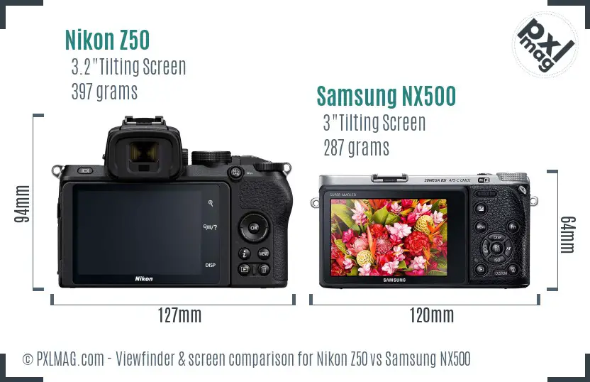 Nikon Z50 vs Samsung NX500 Screen and Viewfinder comparison