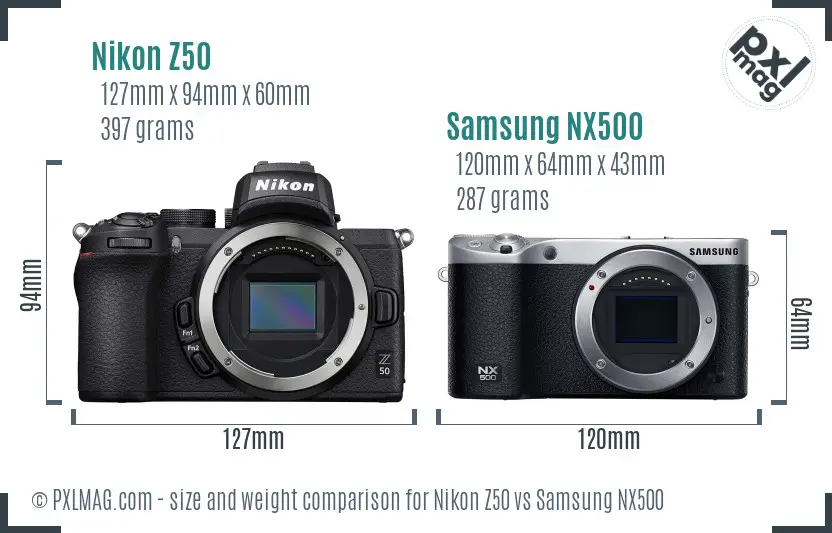 Nikon Z50 vs Samsung NX500 size comparison