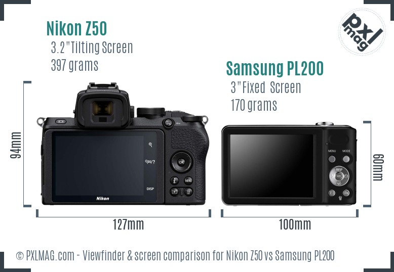 Nikon Z50 vs Samsung PL200 Screen and Viewfinder comparison
