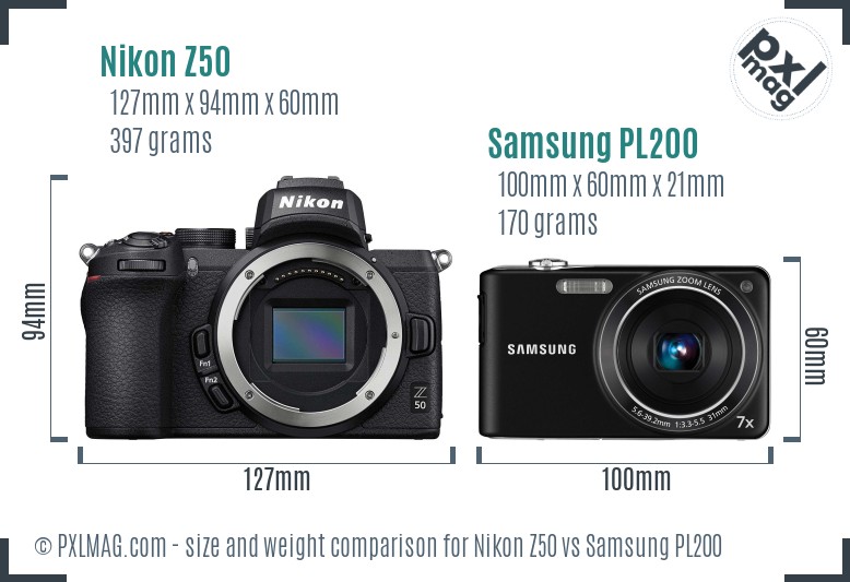 Nikon Z50 vs Samsung PL200 size comparison Nikon Z50 vs Samsung PL200 size comparison
