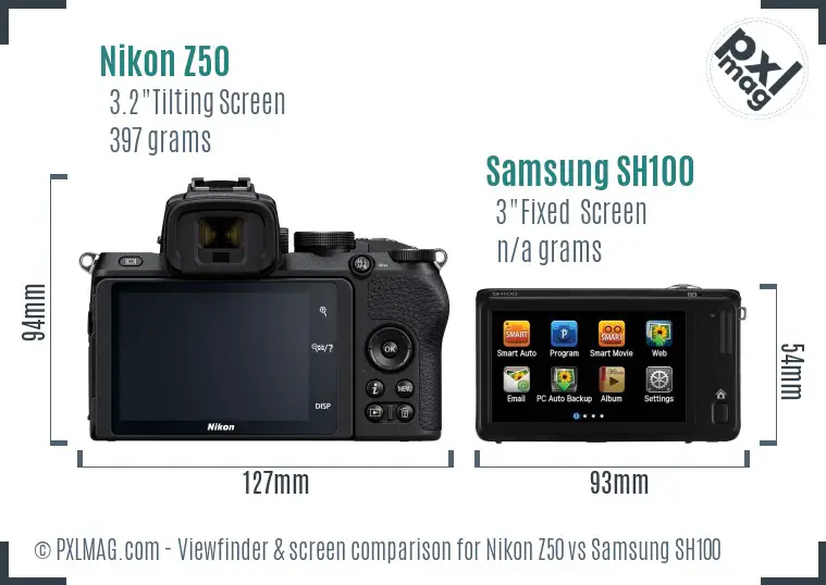 Nikon Z50 vs Samsung SH100 Screen and Viewfinder comparison