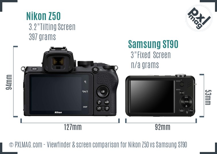 Nikon Z50 vs Samsung ST90 Screen and Viewfinder comparison