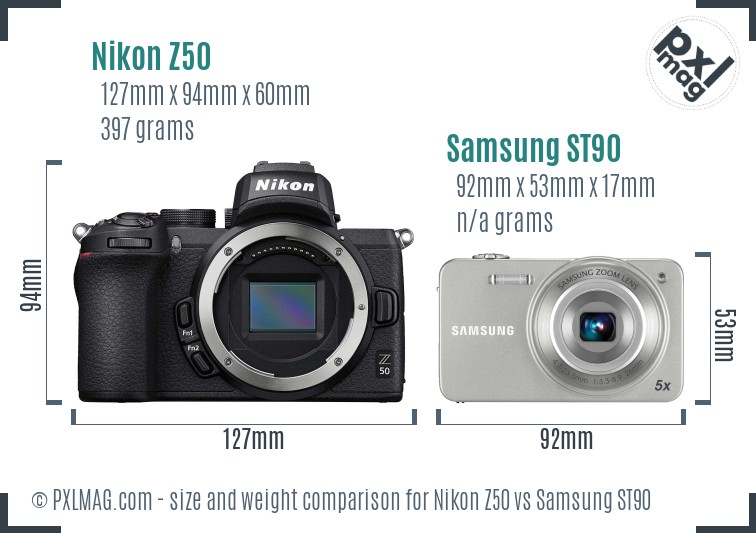 Nikon Z50 vs Samsung ST90 size comparison