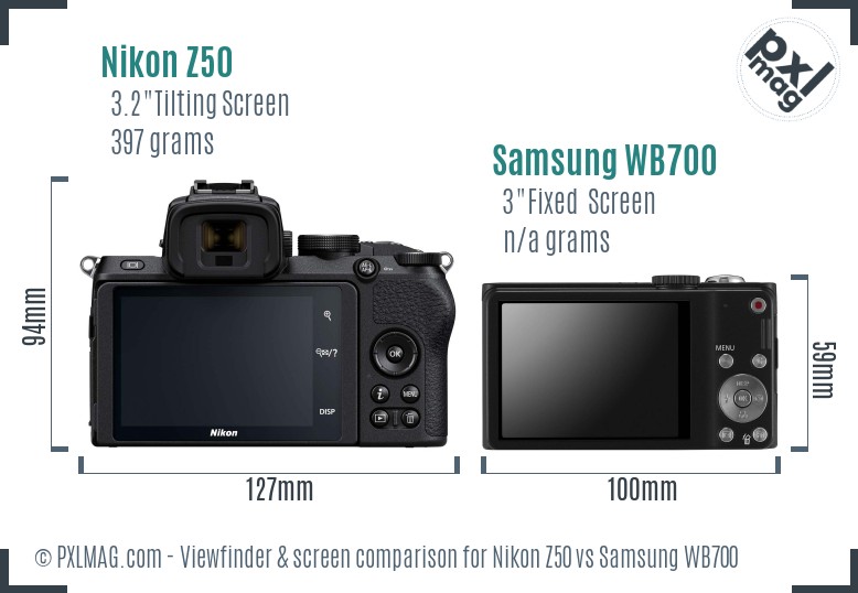 Nikon Z50 vs Samsung WB700 Screen and Viewfinder comparison