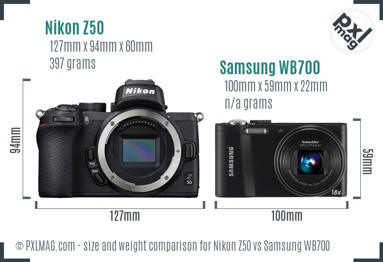 Nikon Z50 vs Samsung WB700 size comparison
