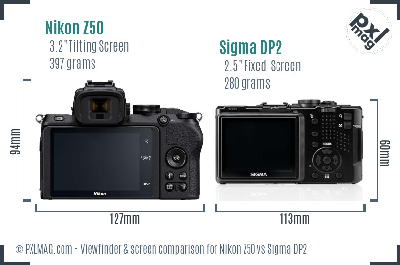 Nikon Z50 vs Sigma DP2 Screen and Viewfinder comparison
