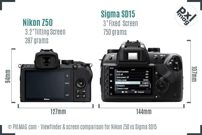 Nikon Z50 vs Sigma SD15 Screen and Viewfinder comparison