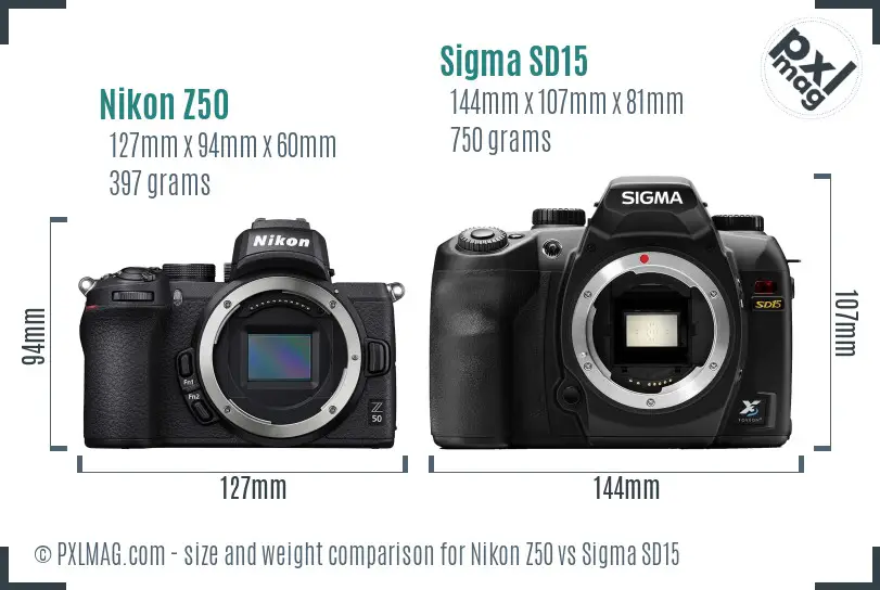 Nikon Z50 vs Sigma SD15 size comparison