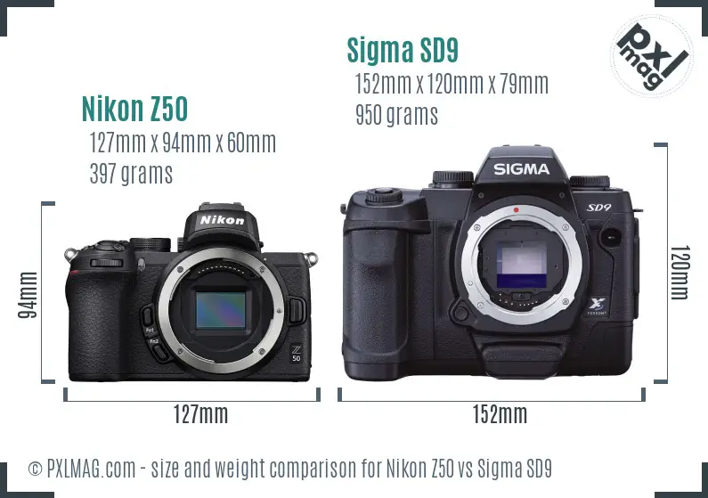Nikon Z50 vs Sigma SD9 size comparison