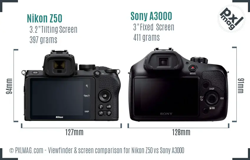 Nikon Z50 vs Sony A3000 Screen and Viewfinder comparison