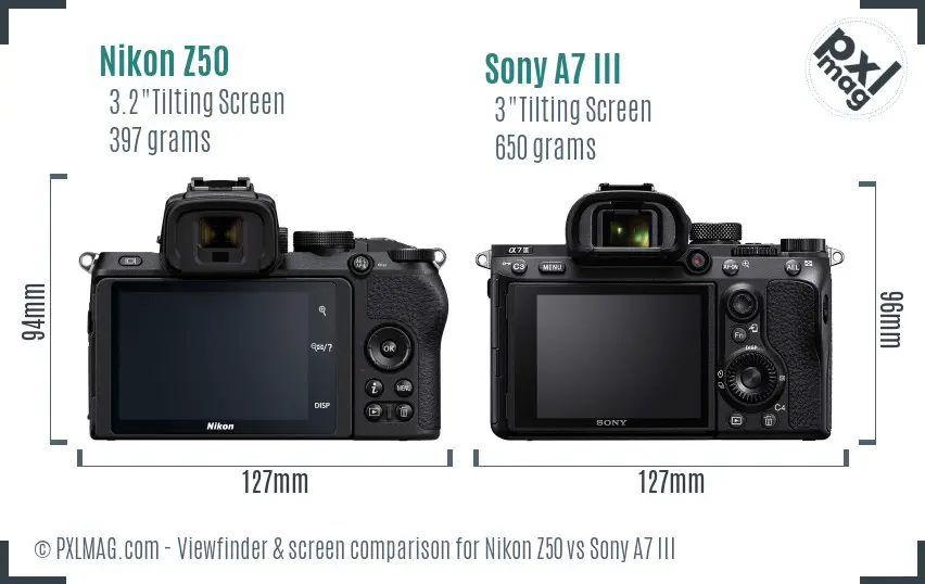 Nikon Z50 vs Sony A7 III Screen and Viewfinder comparison